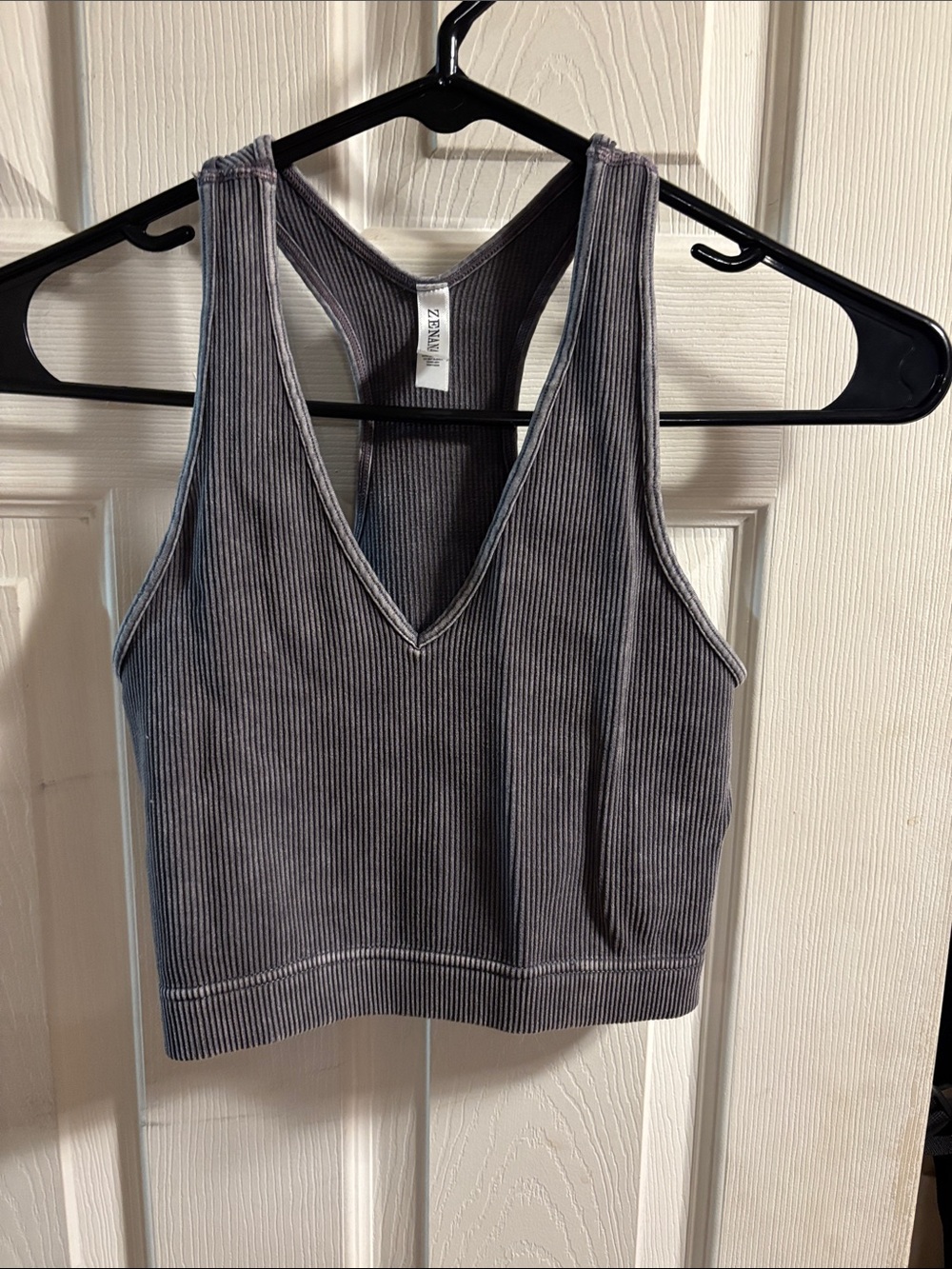 Zenana Outfitters Charcoal Ribbed V-Neck Cropped Tank